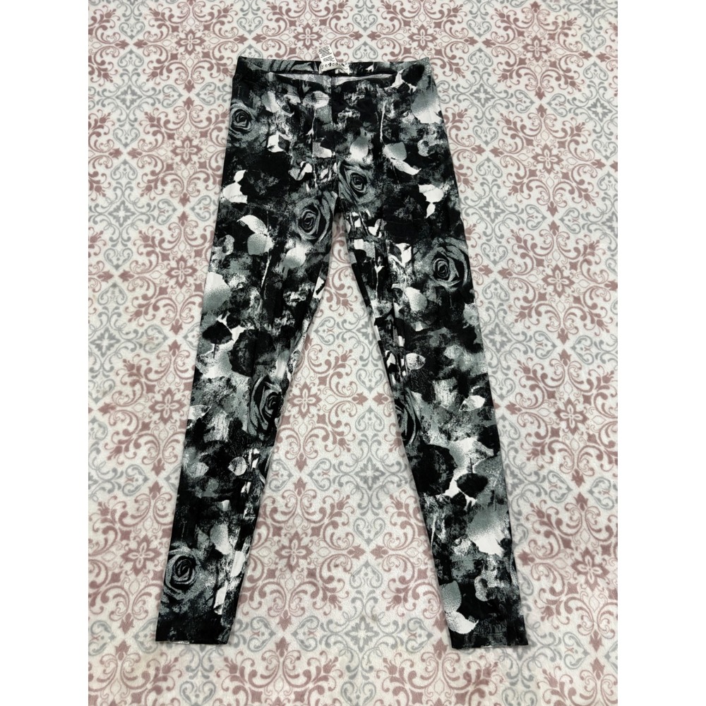 Eye Candy Womens Floral Rose Print Leggings Gray Black White Size Medium